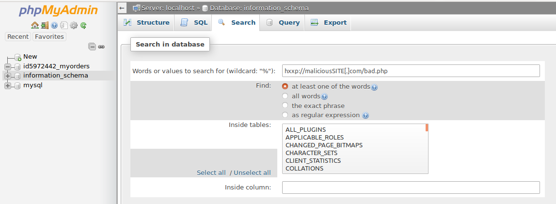 WordPress Database hack